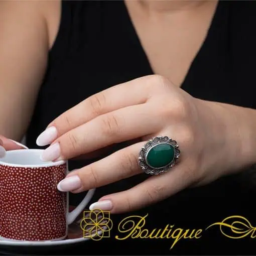 Emerald Green Filigree Silver Women Ring - Image 5