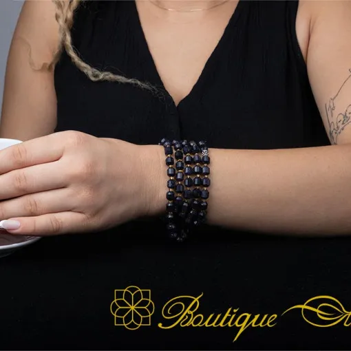 Star Stone Dark Blue Faceted Three In One 99 Beads Necklace & Bracelet & Misbaha - Image 4