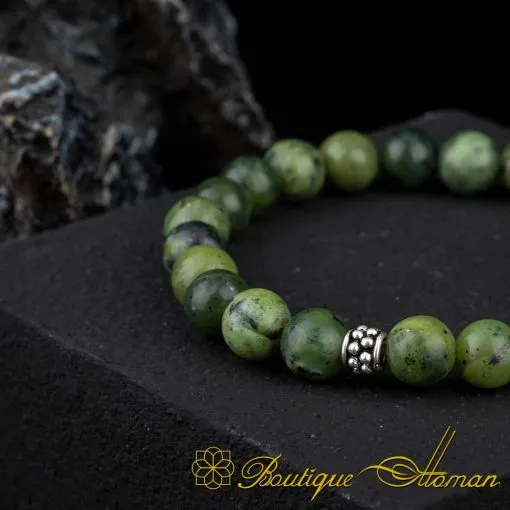 Green Jade Beaded Elastic Bracelet - Image 3