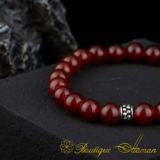 Red Yemeni Aqeeq Beaded Elastic Bracelet - Image 3