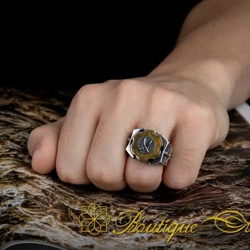 Alternative view of Tiger's Eye Crossed Swords Design Spinner Ring With Sword Figure