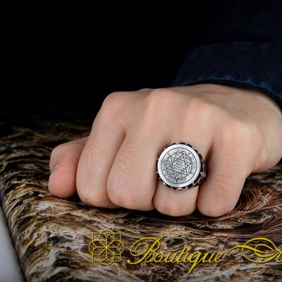Alternative view of Stoneless Design Seal of Solomon Oxidized Silver Ring