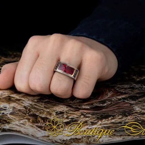 Alternative view of Elegant Cut Red Mina Silver Ring