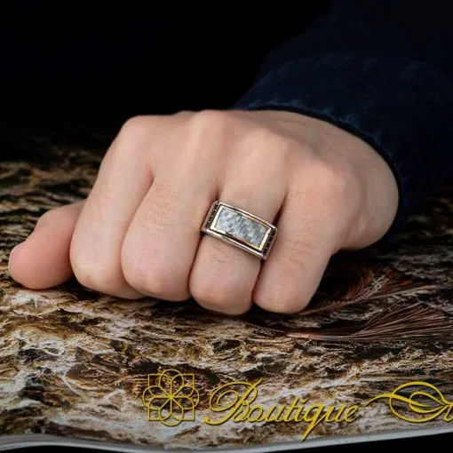 Alternative view of Elegant Cut Gray Carbon Silver Ring