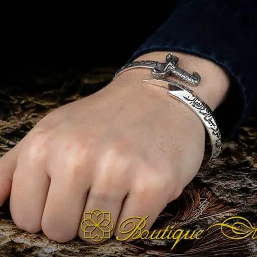 Sword Islamic Adjustable Silver Cuff Bracelet - Image 5
