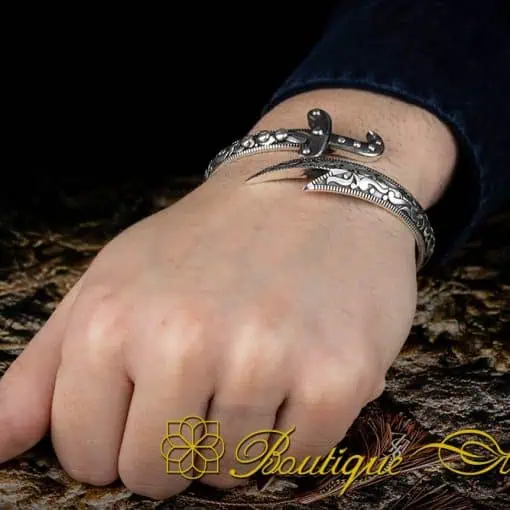 Sword Adjustable Silver Cuff Bracelet For Men - Image 4
