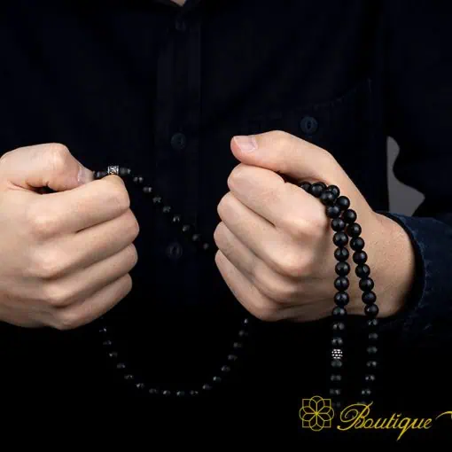 Black Onyx Three In One 99 Beads Necklace & Bracelet & Misbaha - Image 4