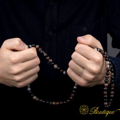 Brown Aqeeq Three In One 99 Beads Necklace & Bracelet & Misbaha - Image 4