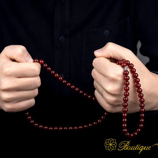 Red Yemeni Aqeeq Three In One 99 Beads Necklace & Bracelet & Misbaha - Image 4