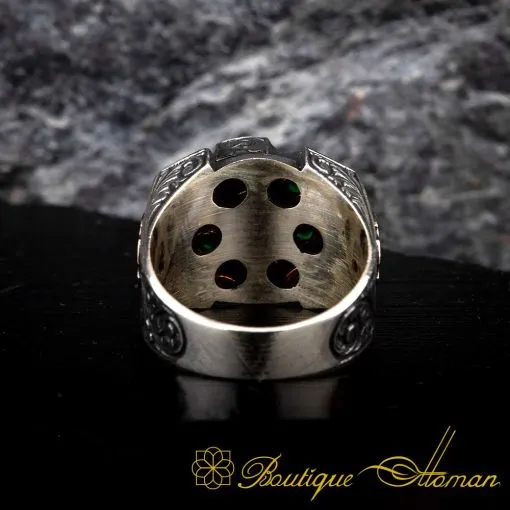 Green Zircon Pieces Hand Engraved Spinner Ring - Image 5