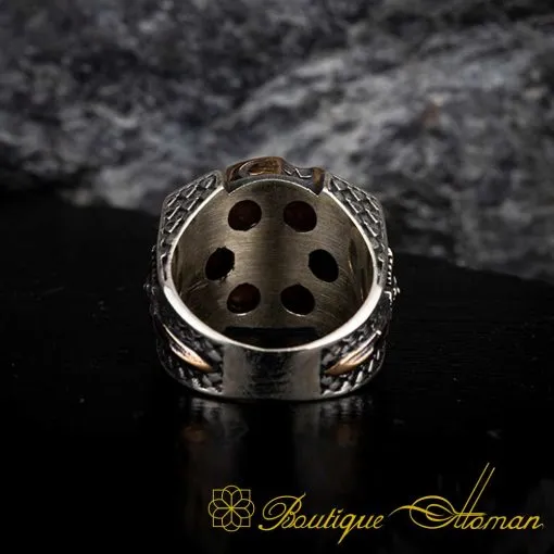 Turquoise Wolf Design Spinner Ring With Sword Figure - Image 5