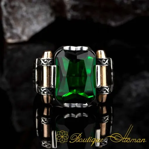 Faceted Green Zircon Rectangle Silver Ring - Image 3