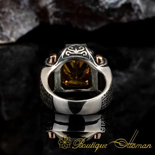 Faceted Orange Zircon Rectangle Silver Ring - Image 5