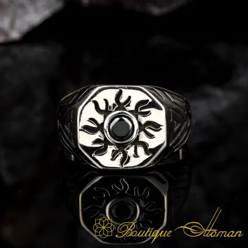 Single Black Zircon Minimalist Design Silver Ring - Image 3
