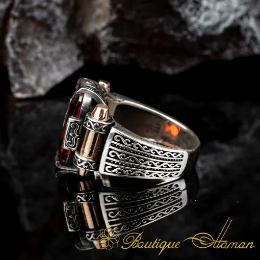 Faceted Red Zircon Rectangle Silver Ring - Image 4