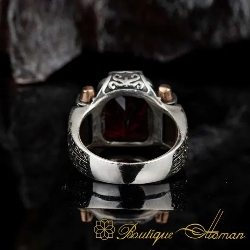 Faceted Red Zircon Rectangle Silver Ring - Image 5