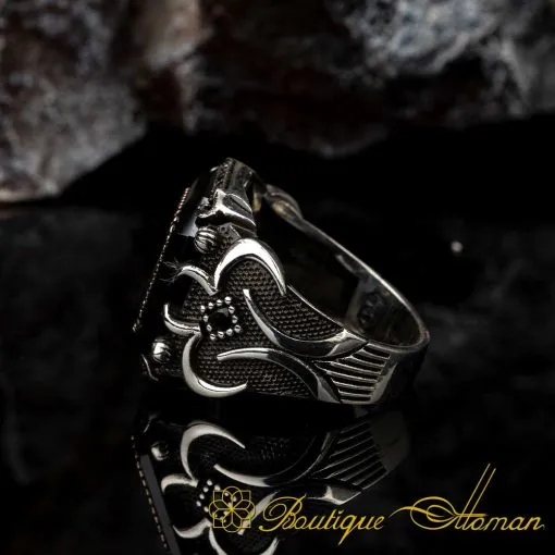 Rectangle Black Onyx Micro Zircon Ornamented Silver Ring - Image 4