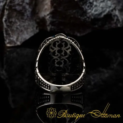 Blue Zircon Oval Micro Ornamented Silver Ring - Image 5