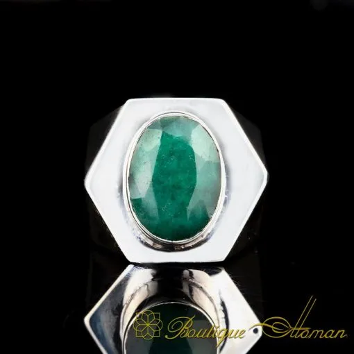 One of a Kind Emerald Silver Ring No:4 - Image 3