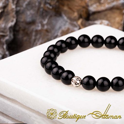 Shiny Black Onyx Elastic Beaded Bracelet - Image 3