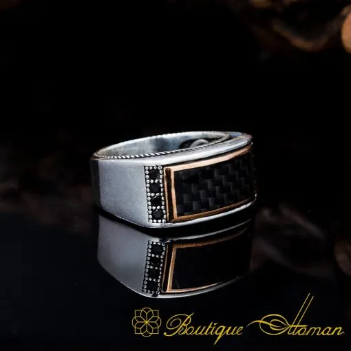 Elegant Cut Black Carbon Silver Ring - Image 3