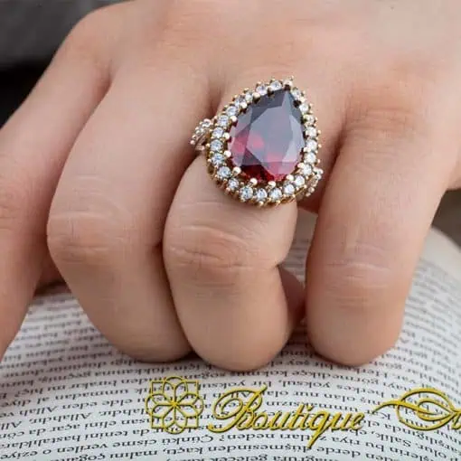 Hurrem Sultana Garnet Silver Ring - Image 4