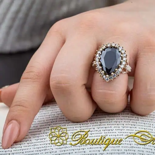 Hurrem Sultana Black Zircon Silver Ring - Image 4
