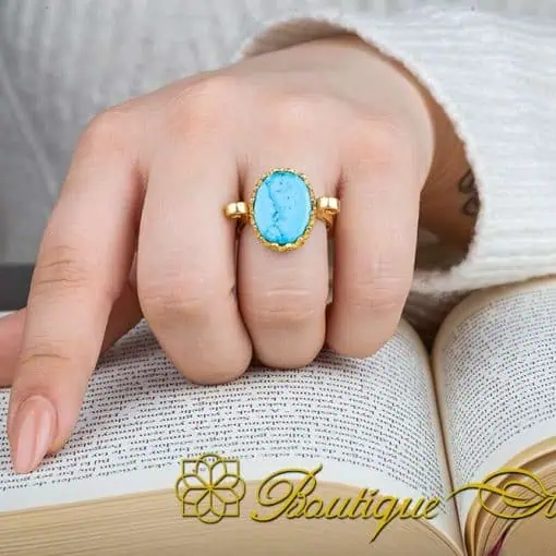 Turquoise Hand Made Simple Women Ring (Gold Plated) - Image 5