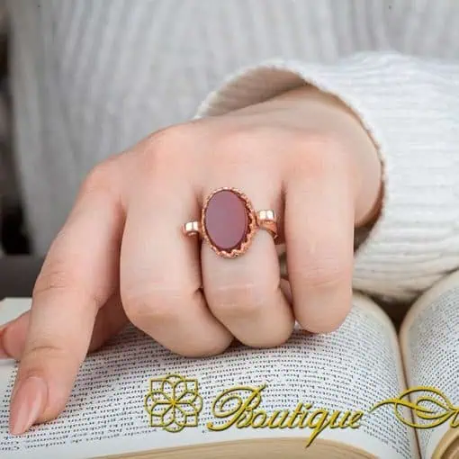 Red Aqeeq Hand Made Simple Women Ring (Rose Gold Plated) - Image 5