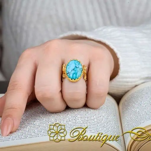 Turquoise Hand Made Women Flower Ring (Gold Plated) - Image 5