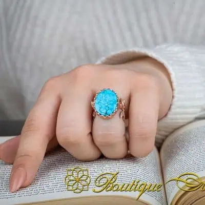 Turquoise Hand Made Women Flower Ring (Rose Gold Plated) - Image 5