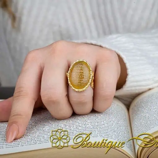 Yellow Aqeeq Ayat Al Kursi Women Ring (Gold) - Image 5