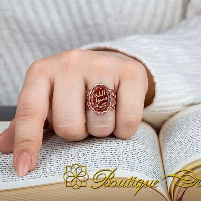 Seal Of Prophet Mohammad Red Yemeni Aqeeq Handcraft Women Ring (Rose Gold Plated) - Image 5