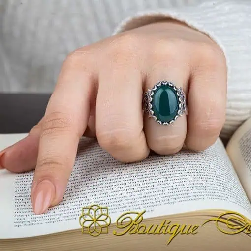 Green Aqeeq D Shape Handcraft Women Ring - Image 5