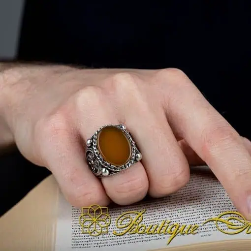 Prince Collection Yellow Aqeeq Flat Handmade Ring - Image 5