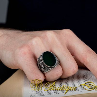 Selim Collection Green Aqeeq Handmade Ring - Image 5