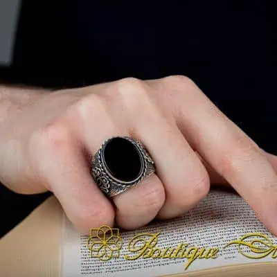 Selim Collection Black Aqeeq Handmade Ring - Image 5