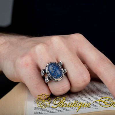 Shahada Ring – La Ilaha Illallah Blue Aqeeq Islamic Ring - Image 5
