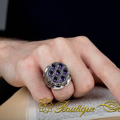 Handcraft Amethyst Pieces Round Men Ring - Image 5