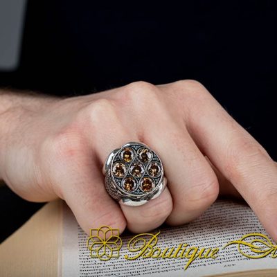 Handcraft Citrine Pieces Round Men Ring - Image 6