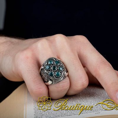 Handcraft Emerald Pieces Men Ring - Image 5