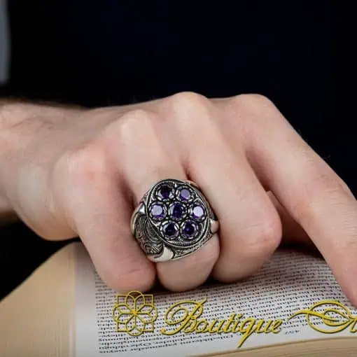 Handcraft Amethyst Pieces Men Ring - Image 5