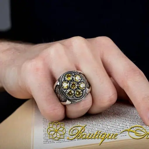 Handcraft Citrine Pieces Men Ring - Image 5