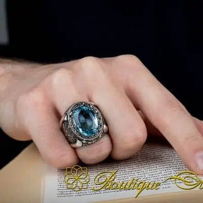 Handcraft Aquamarine Men Ring - Image 5