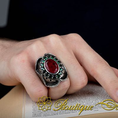 Hand Engraved Ruby Men Ring - Image 5