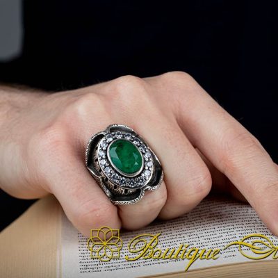 Hand Engraved Emerald Men Ring - Image 5