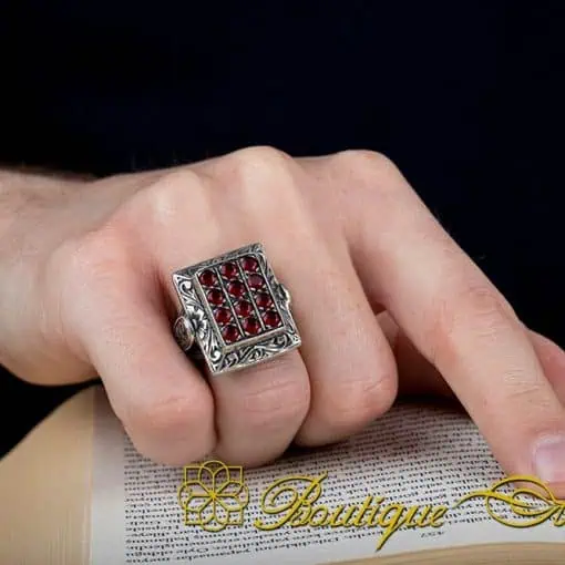 Ruby Pieces Rectangle Handcraft Ring - Image 5