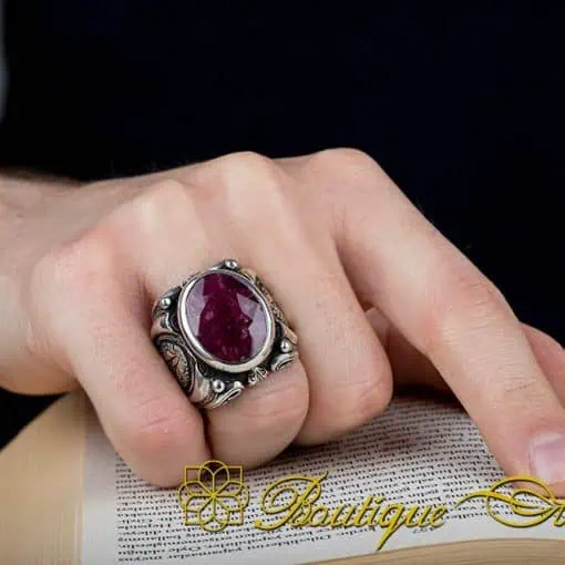 Classic Ruby Hand Engraved Ring - Image 5