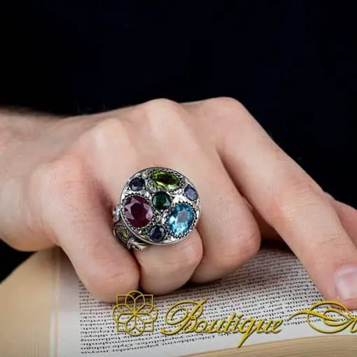 Asymmetric Mixed Gemstone Pieces Handmade Ring - Image 5
