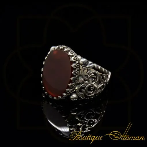Flat Red Aqeeq Hand Made Ring - Image 3